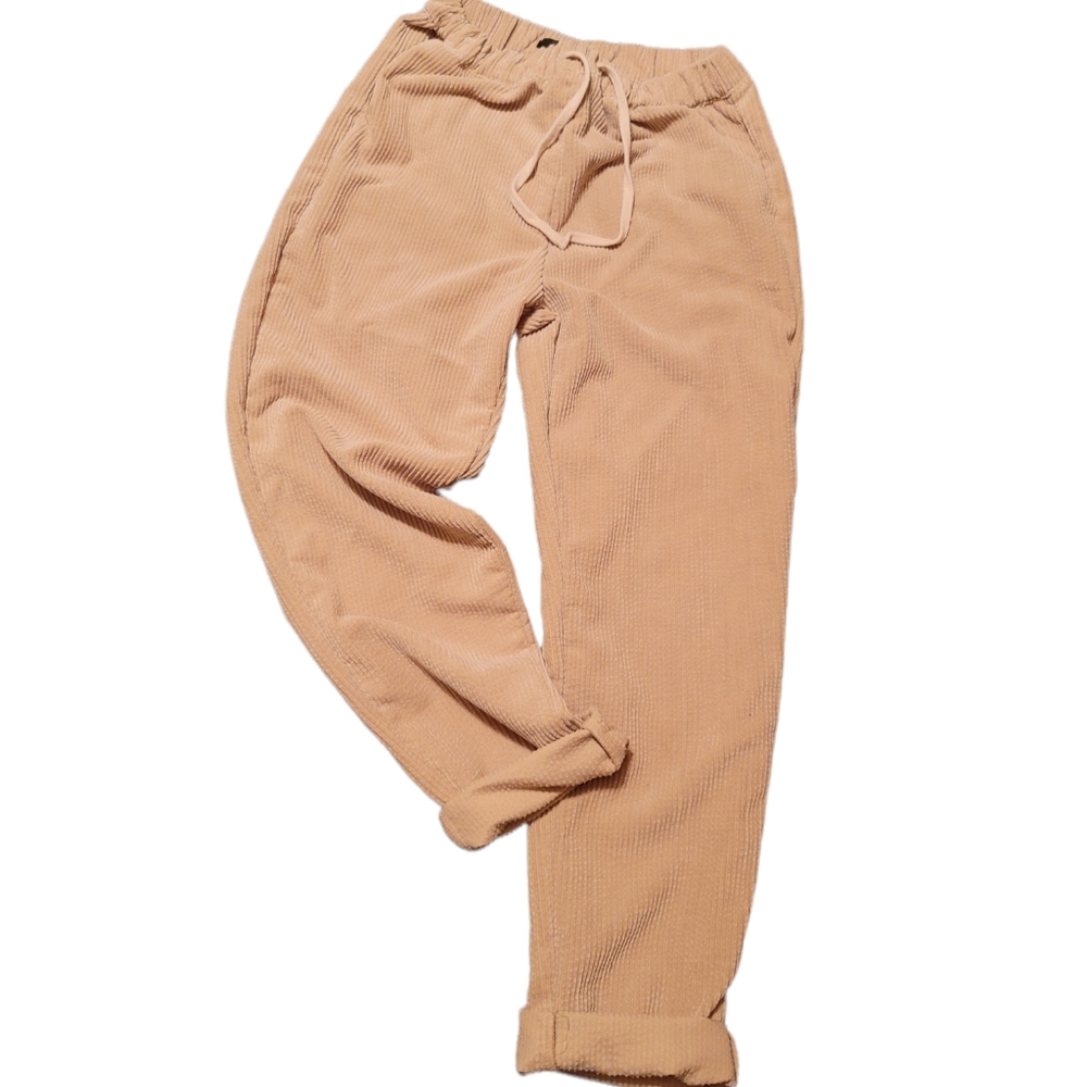 Drawstring Corduroy Cuffed Pants
